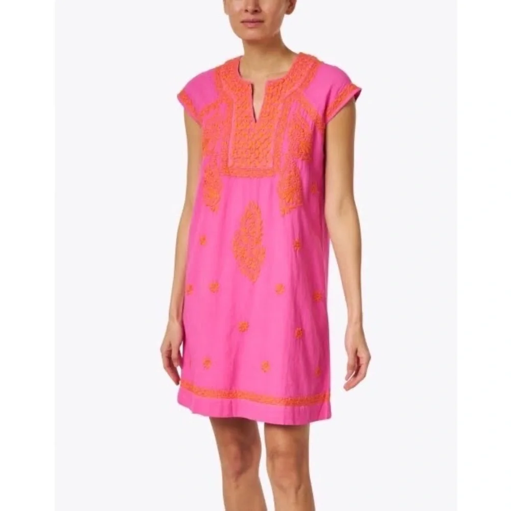 Roller Rabbit Faith Embroidered Cotton Dress Fuchsia & Orange Size Small